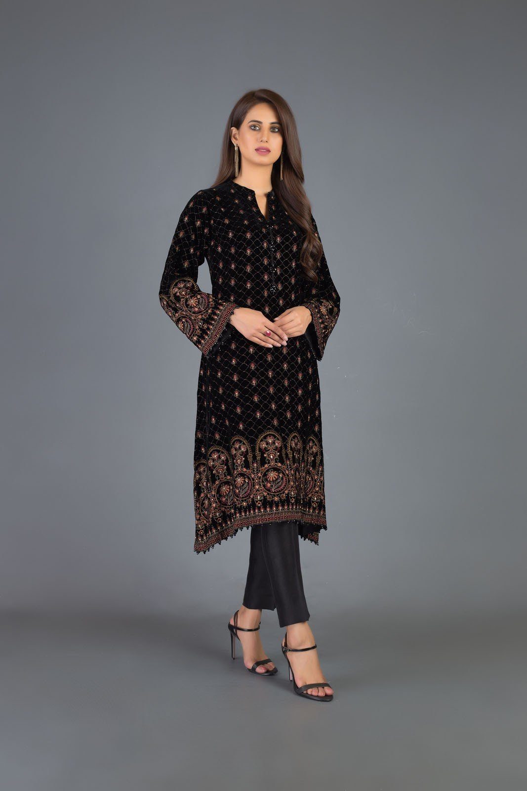 Heavy Embroidered Velvet Dress with Jamawar Trouser Price in Pakistan  M011538  2023 Designs Reviews  Videos