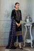 EMBROIDERED 3PC VELVET SHIRT WITH CHIFFON DUPATTA-RUSTIC GOLD BLUE-EZ339